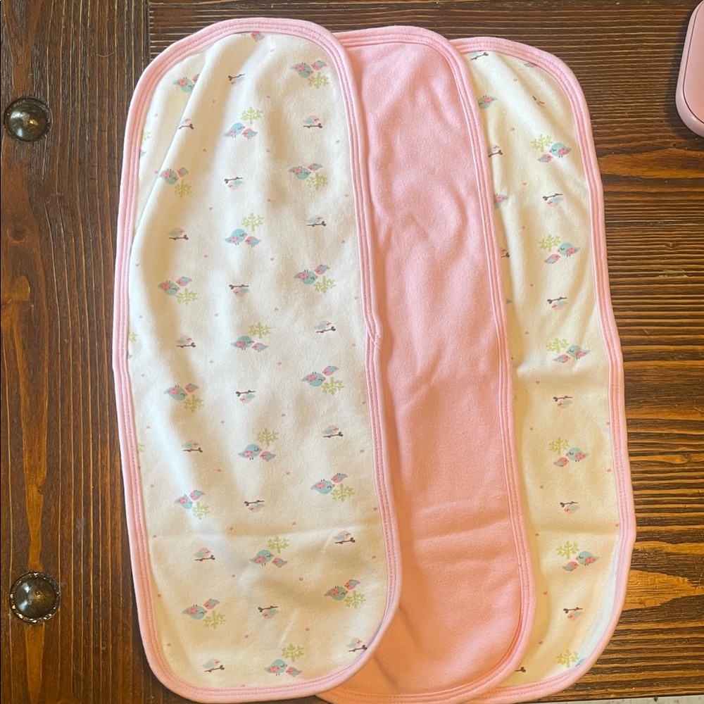 Pink and White Infant Burp Cloth Set
